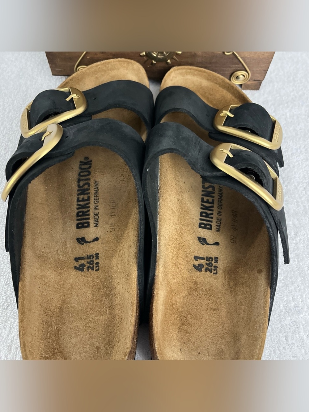 Birkenstock Arizona Big Buckle Sandal Black Nubuck Leather Women’s Size 10 USA - Picture 7 of 12